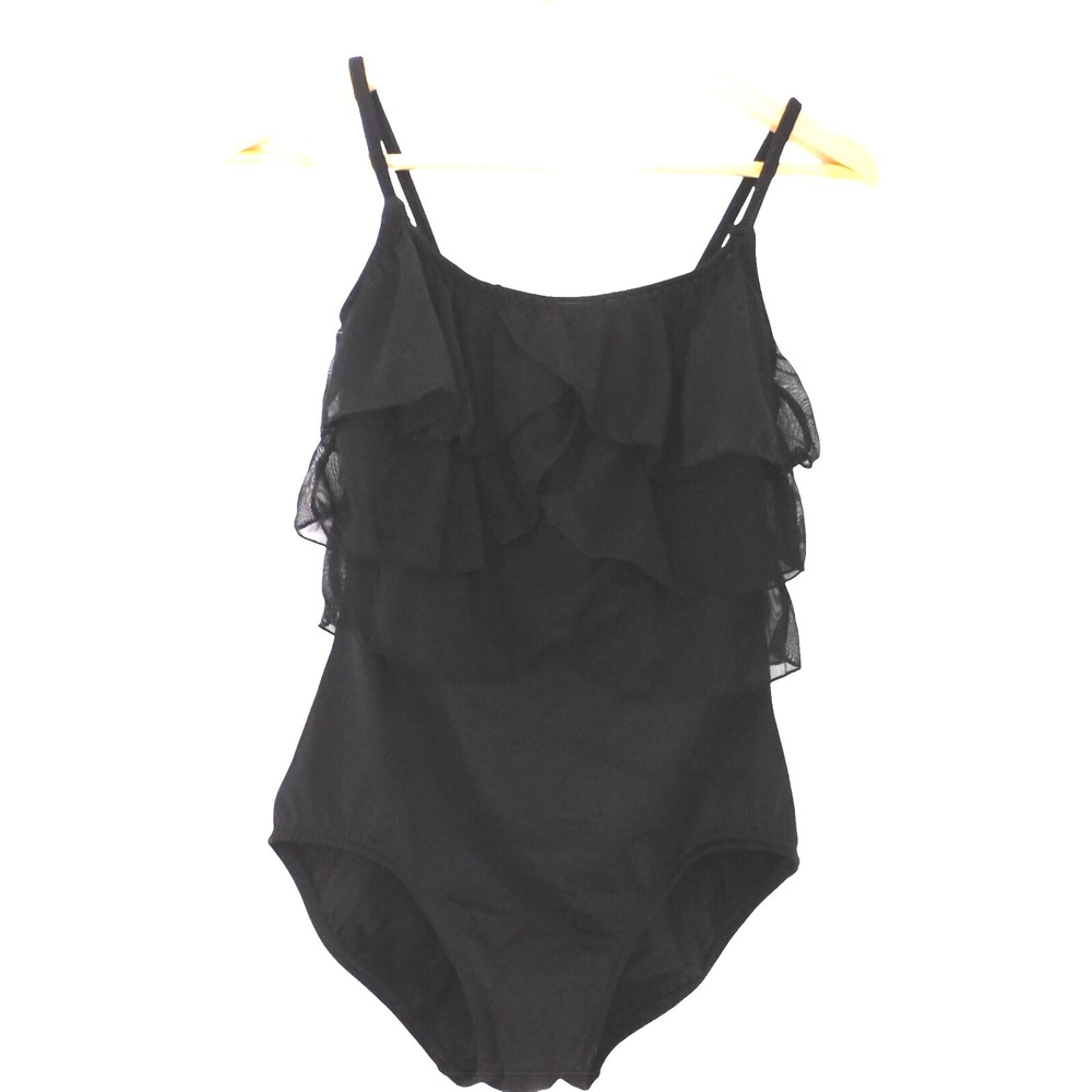 Vintage Longitude Womens One Piece Swimsuit Black Tiered Slimming Size 10